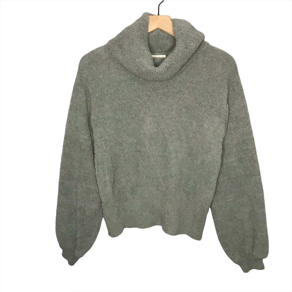 Kaisley Turleneck Wide Sleeve Fleece Pullover in Green S